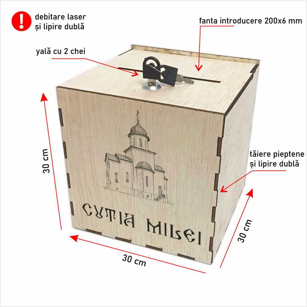 Cutia milei (cutie donații biserică) 30 x 30 x 30 cm CMBI-A1-303030