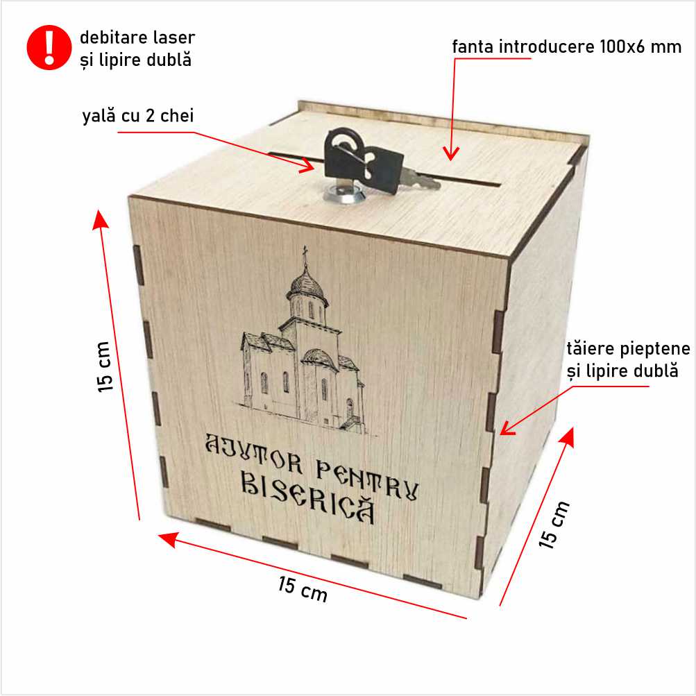 Cutia milei (cutie donații biserică) 15 x 15 x 15 cm CMBI-B1-151515