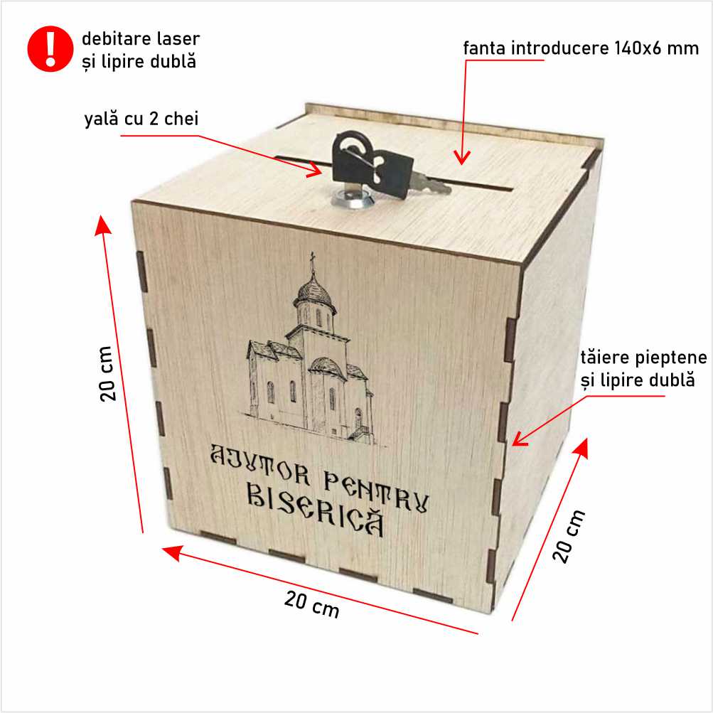 Cutia milei (cutie donații biserică) 20 x 20 x 20 cm CMBI-B1-202020