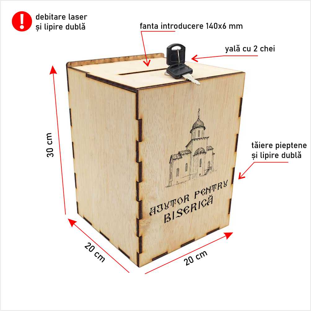 Cutia milei (cutie donații biserică) 20 x 20 x 30 cm CMBI-B1-202030