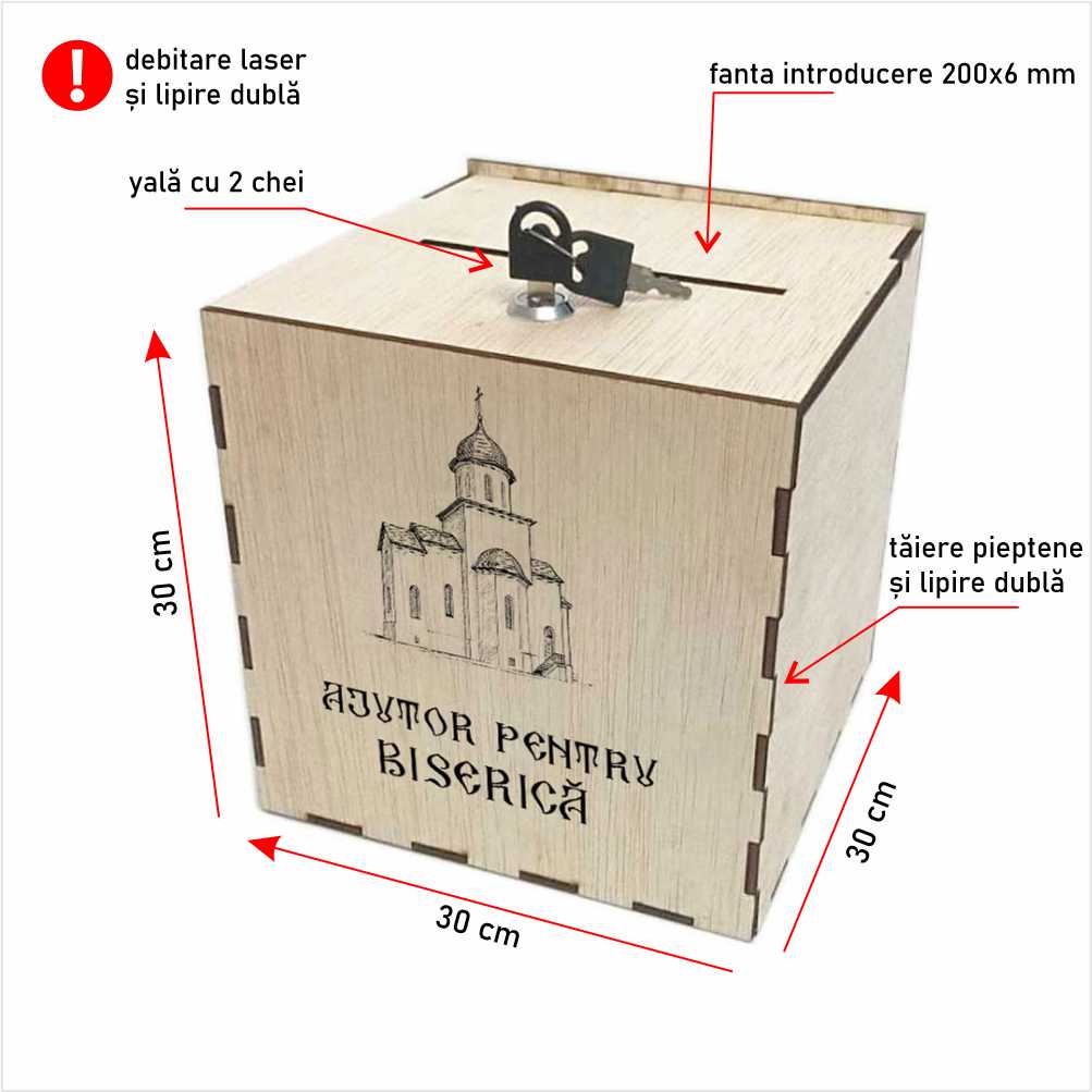 Cutia milei (cutie donații biserică) 30 x 30 x 30 cm CMBI-B1-303030