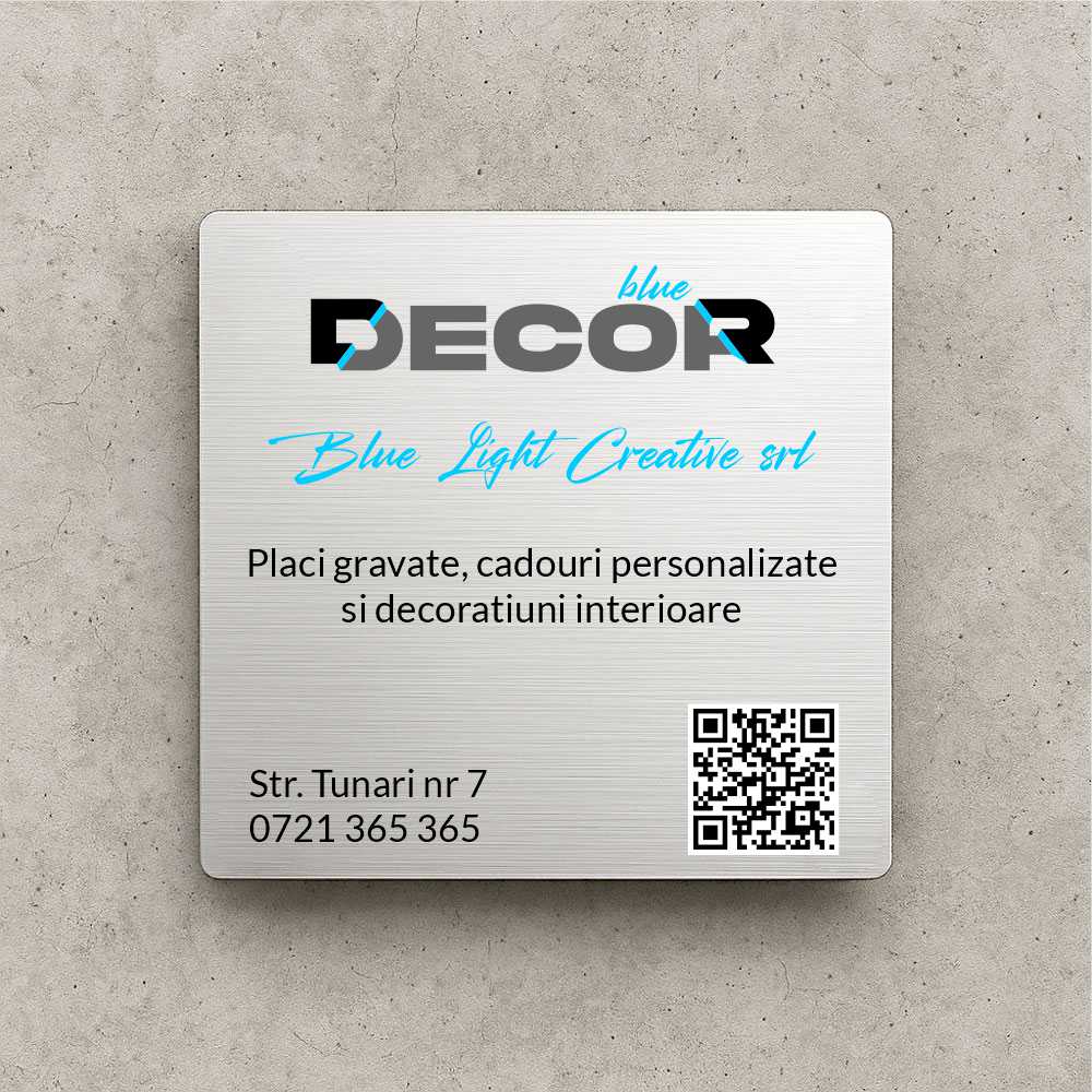 Placă de firmă pătrată bond argintiu periat printat UV model PFB-BS2-P-T1