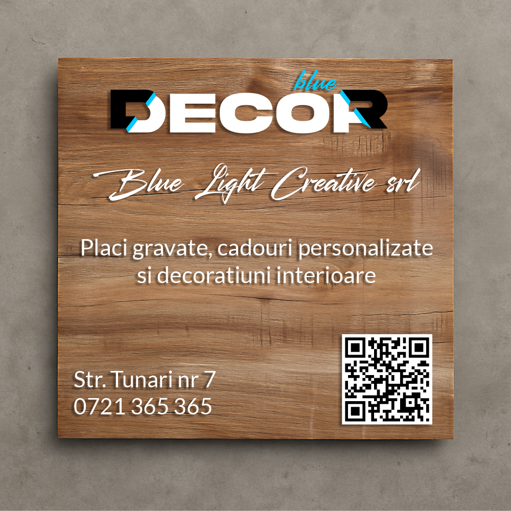 Placă de firmă pătrată bond printat UV fond lemn model PFB-AP2-P-T1