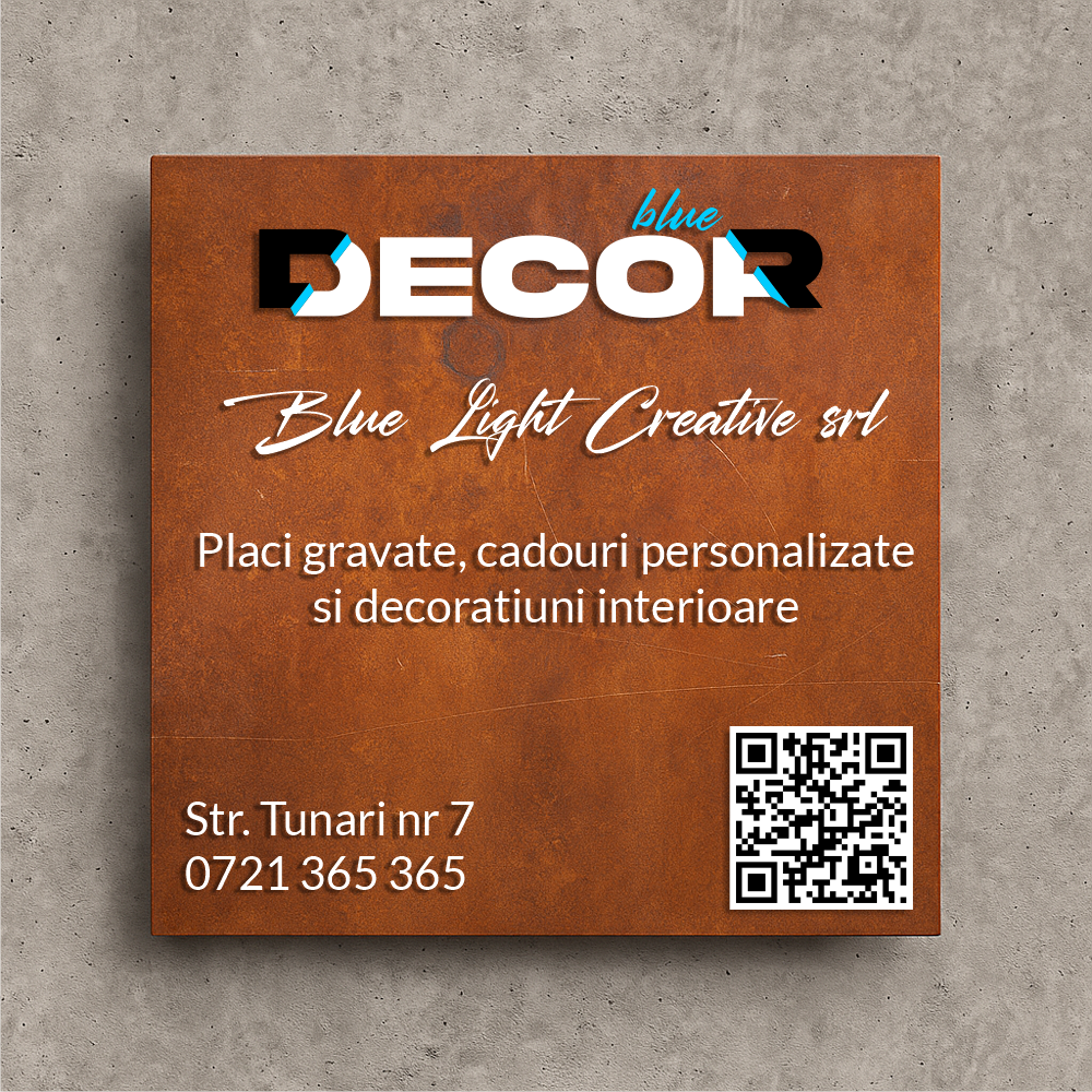 Placă de firmă pătrată bond printat UV fond rugină model PFB-AP2-P-T1