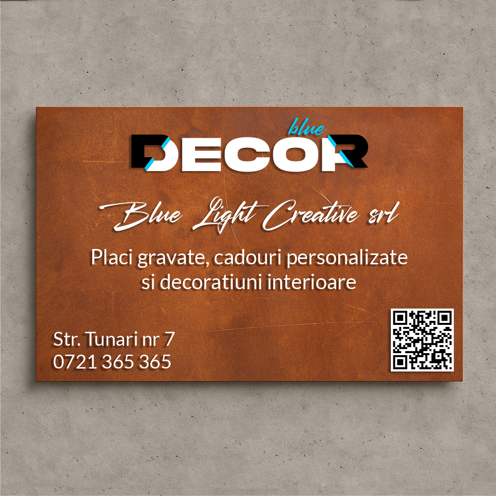 Placă de firmă dreptunghiulară bond printat UV fond rugină model PFB-AP2-D-T1