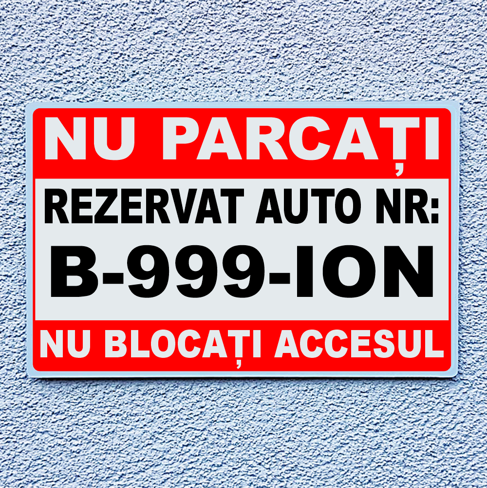 Placă informativă parcarea interzisă cu număr înmatriculare dreptunghiulară PINFB-1