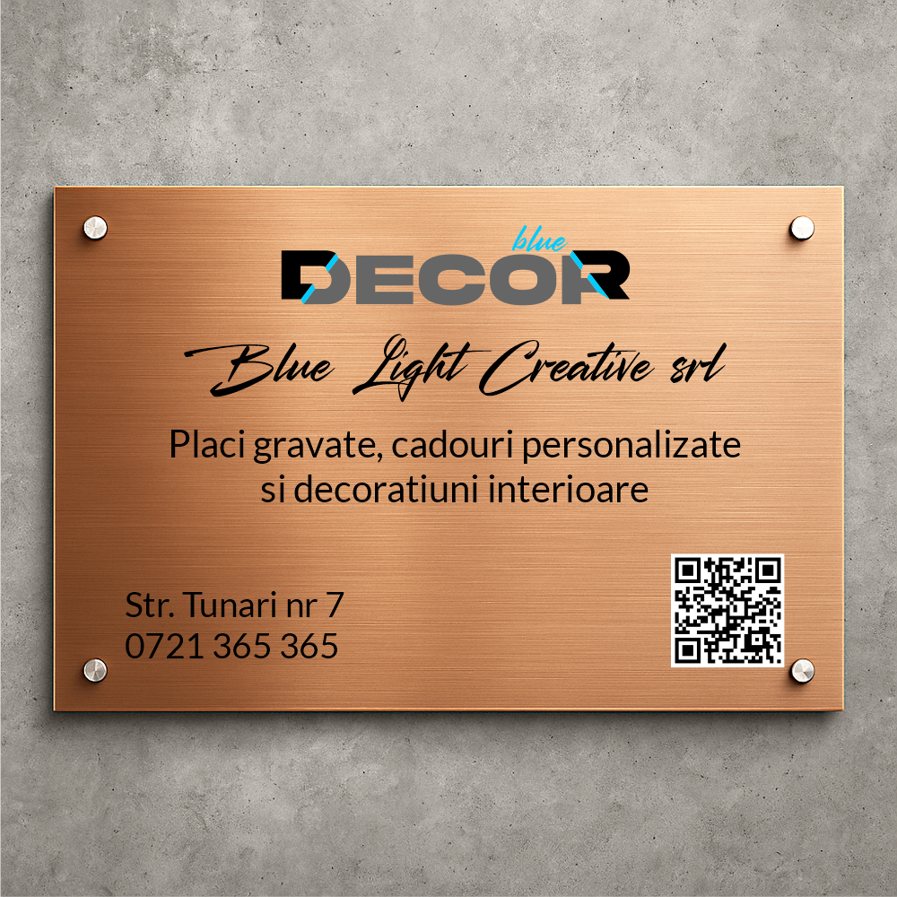 Placă de firmă dreptunghiulară bond bronz periat printat UV model PFB-BB-D-T1