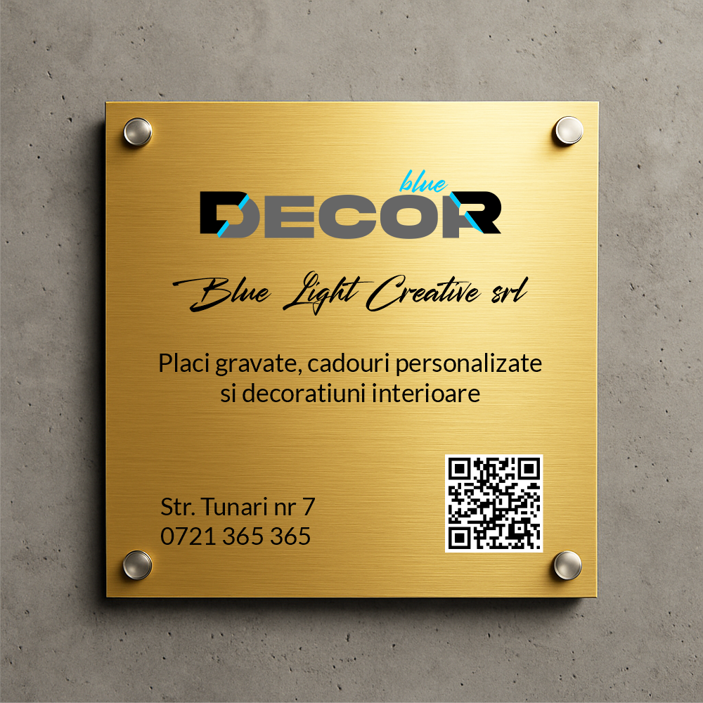 Placă de firmă pătrată bond auriu periat printat UV model PFB-BG-P-T1