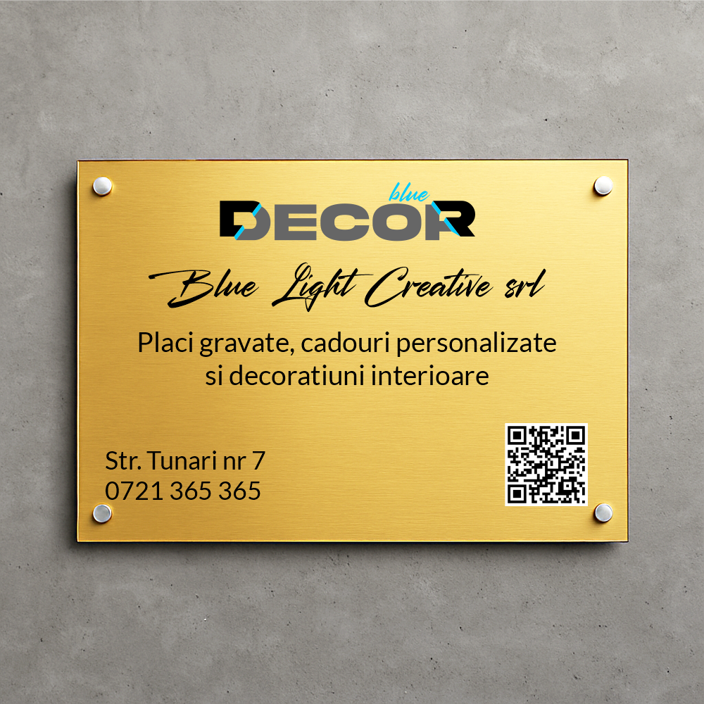 Placă de firmă dreptunghiulară bond auriu periat printat UV model PFB-BG-D-T1
