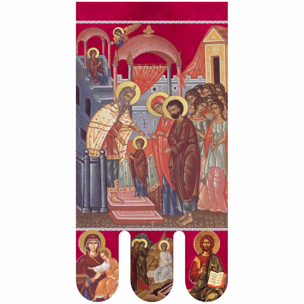Steag bisericesc (prapor liturgic) Intrarea Maicii Domnului în Biserică - Învierea Domnului PRLI-IMDIN-R