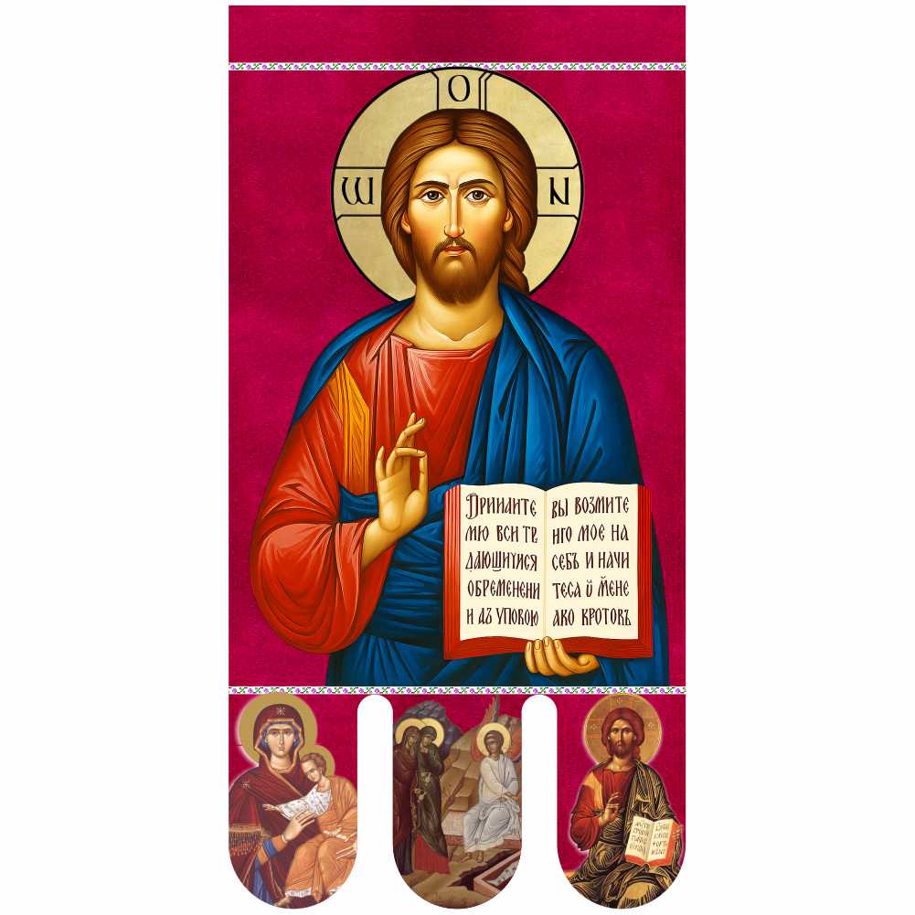 Steag bisericesc (prapor liturgic) Mântuitorul Pantocreator - Învierea Domnului PRLI-MPIN-R