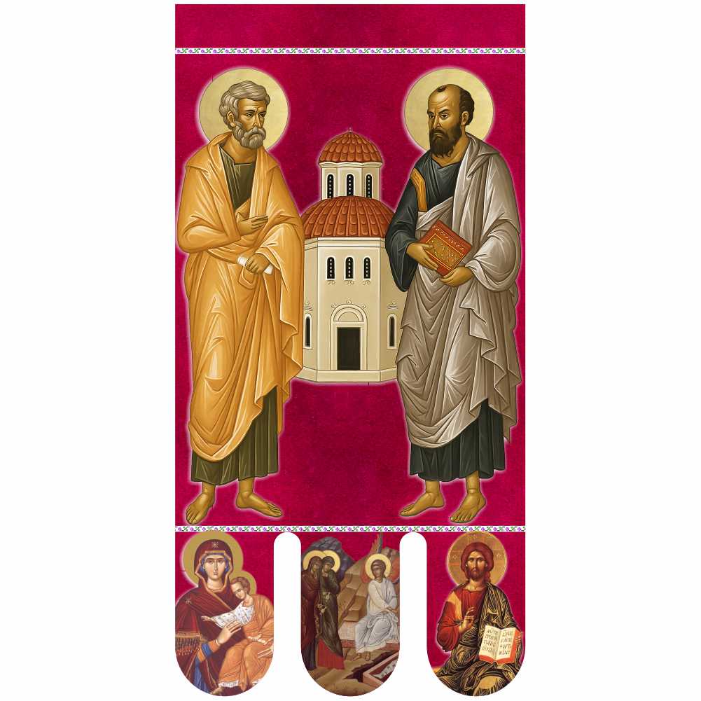 Steag bisericesc (prapor liturgic) Sfinții Petru și Pavel - Învierea Domnului PRLI-SPPIN-R