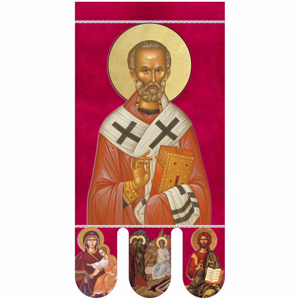 Steag bisericesc (prapor liturgic) Sfântul Nicolae - Învierea Domnului PRLI-NCIN-R