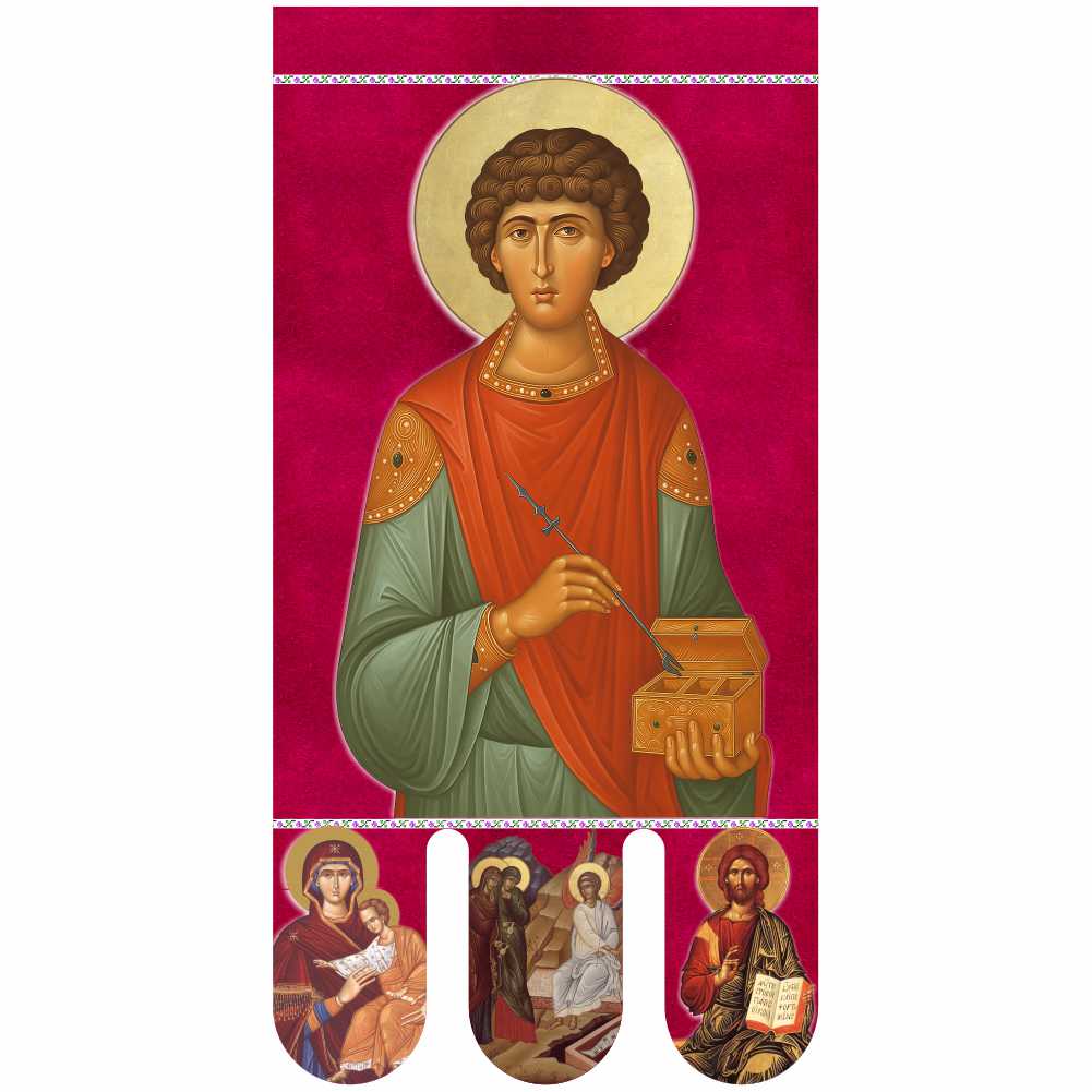 Steag bisericesc (prapor liturgic) Sfântul Pantelimon - Învierea Domnului PRLI-SFPIN-R