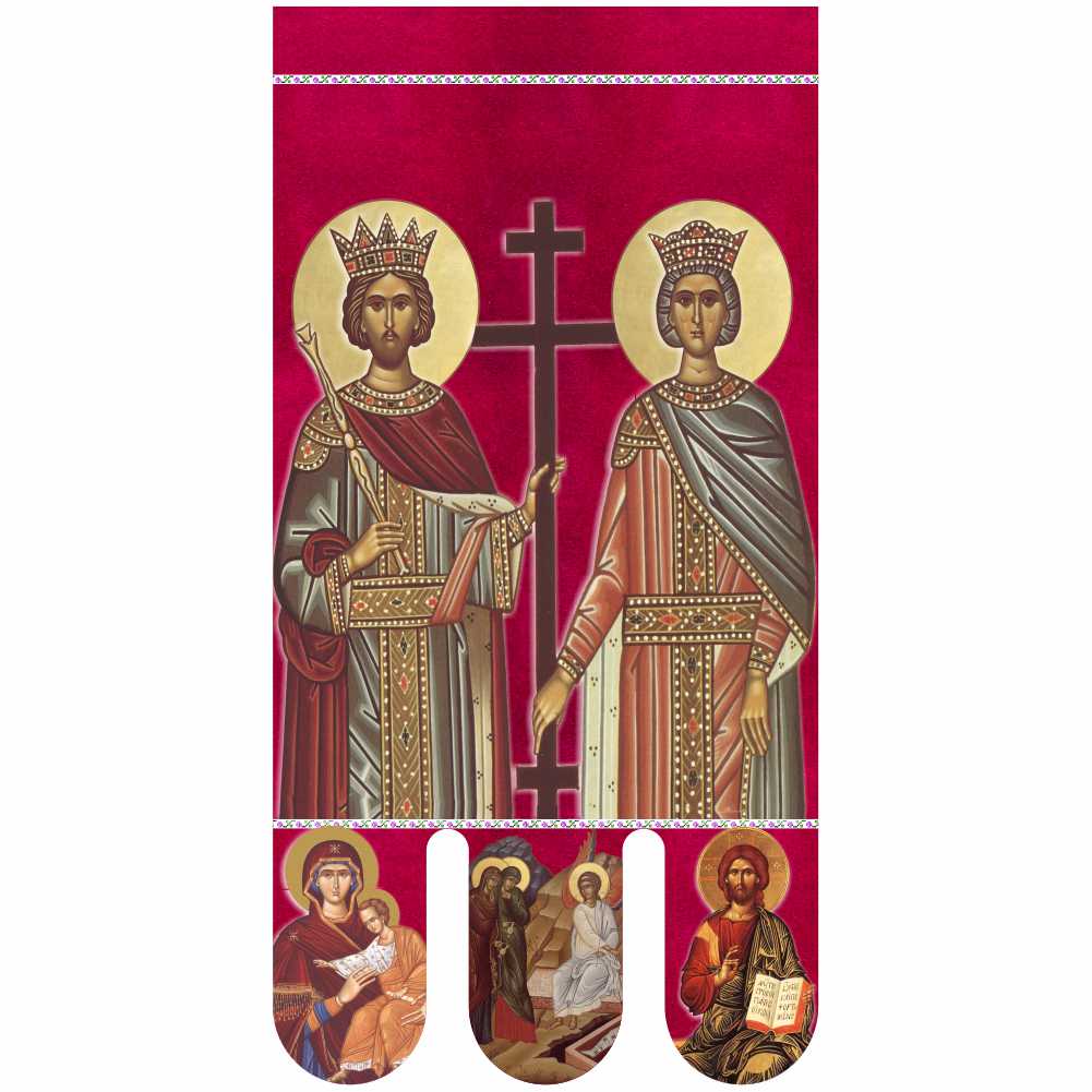 Steag bisericesc (prapor liturgic) Sfinții Constantin și Elena - Învierea Domnului PRLI-CTELIN-R