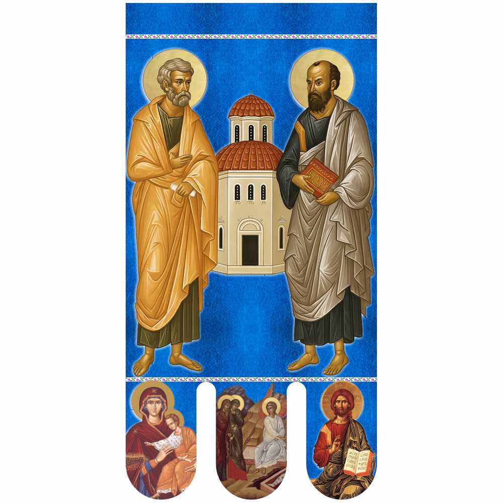 Steag bisericesc (prapor liturgic) Sfinții Petru și Pavel - Învierea Domnului PRLI-SPPIN-B